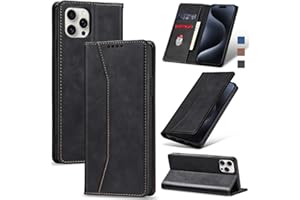 Jasonyu Flip Wallet Case for iPhone 15 Pro,Leather Magnetic Folio Cover with Card Holder,Kickstand - TPU Shockproof Durable Protective Phone Case,Black