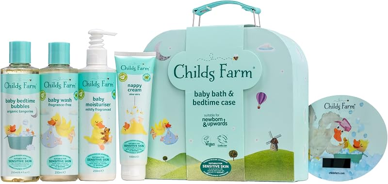 Childs Farm Baby Gifting Suitcase Set: Wash, Bubble Bath, Moisturiser, Nappy