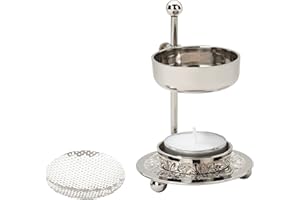 MAMEMI Premium Handmade Nickel-Plated Brass Incense Burner [Silver] with Adjustable Height (4.33 inch) – Includes Screen and Tealight for Perfect Smoking Experience
