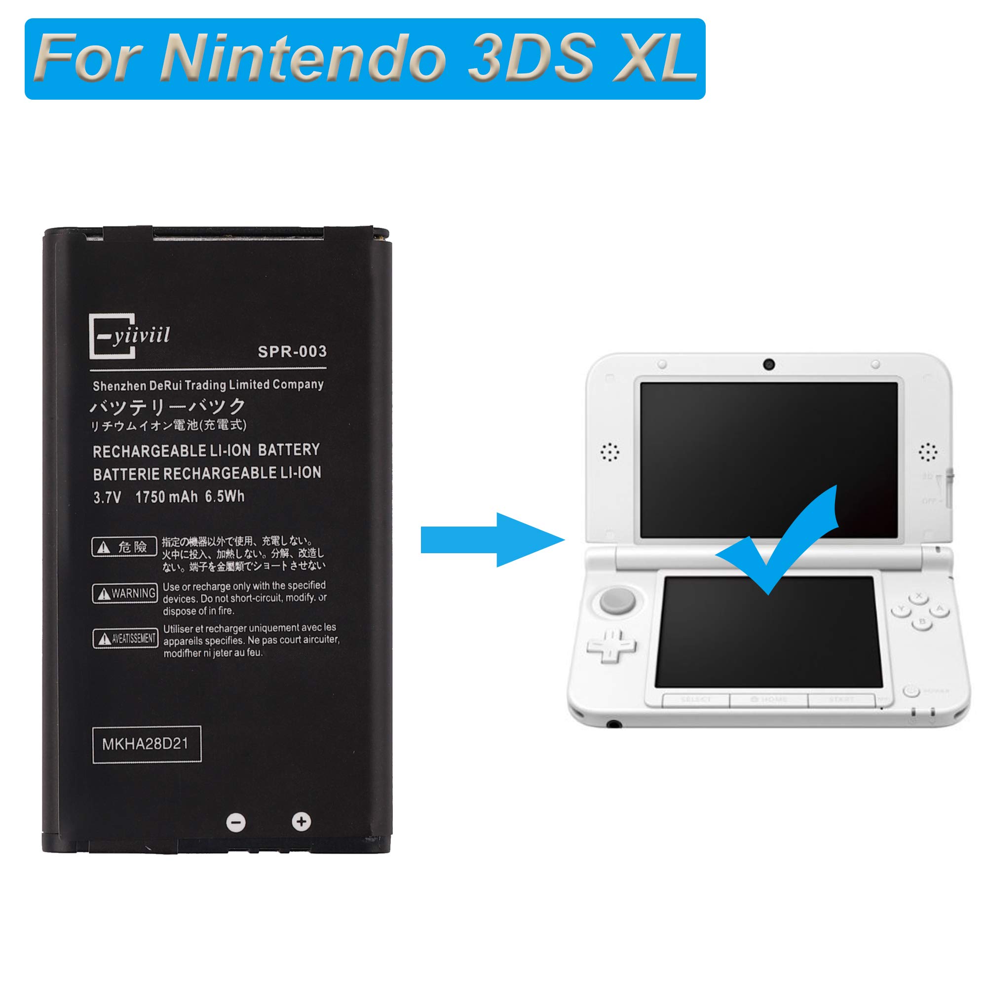 Replacement Battery SPR-003 Compatible with Nintendo 3DS XL and New 3DS XL Game Console 0 Cycle Internal New Upgrade Replacement Battery1750mAh