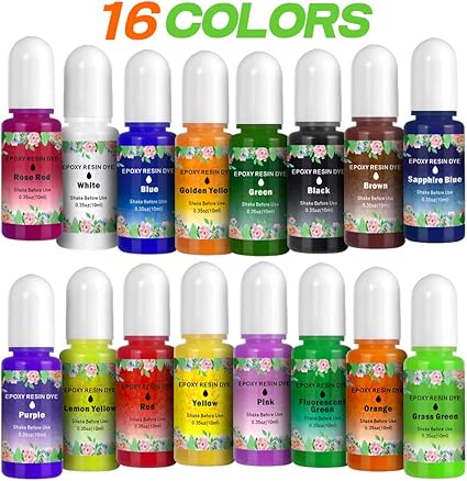 Amazon Com 16 Colors Epoxy Resin Dye Owsen Translucent Resin Color Pigment Each 0 35oz High Concentration Resin Pigment Liquid Dye For Art Resin Crafts Making