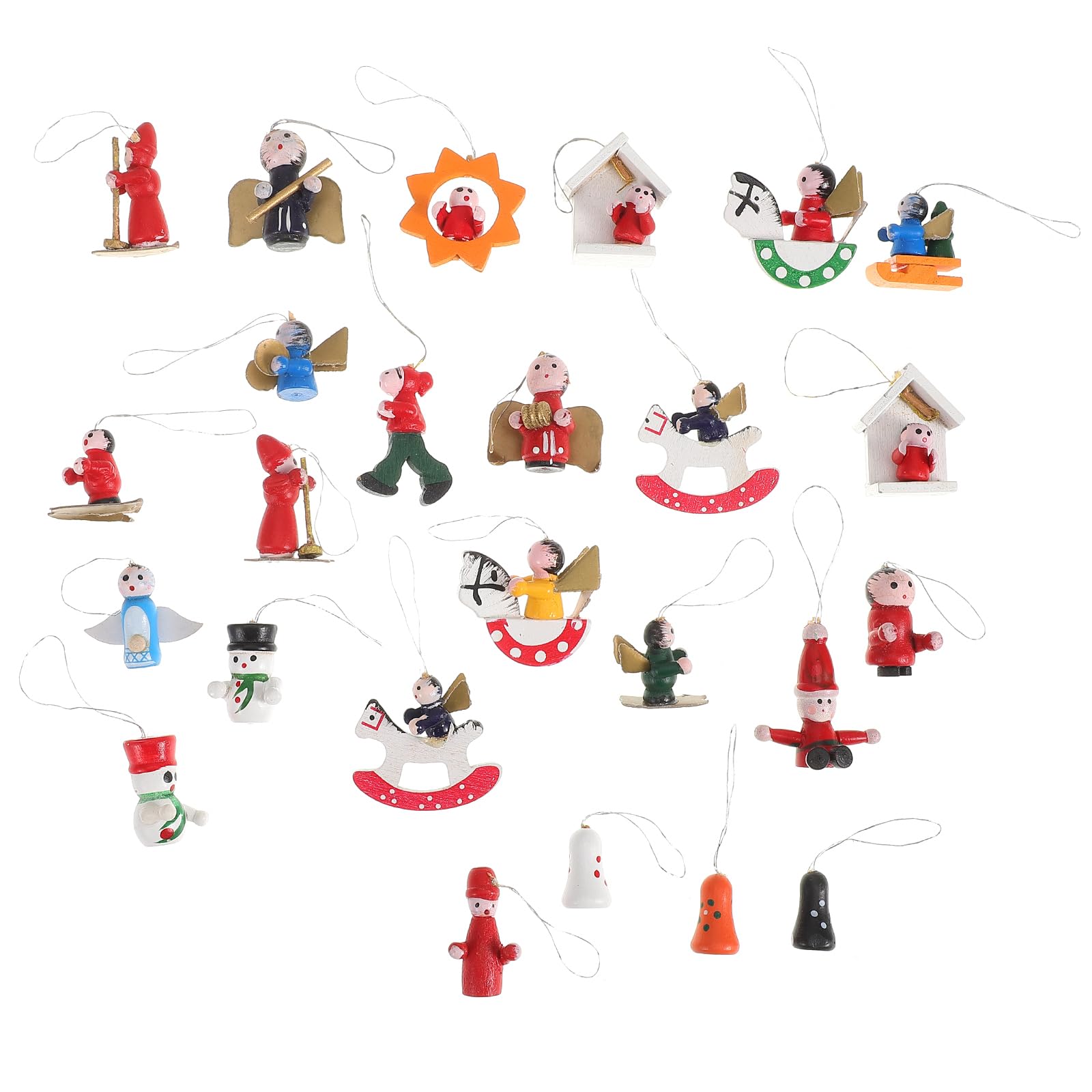 NUOBESTY 48pcs Wooden Christmas Tree Hanging Ornaments Small Hand-painted Pendants for Holiday Decoration Advent Calendar Fillers Festive Home Decorations