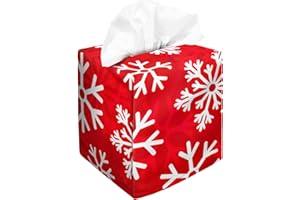 IRADA Tissue Box Cover Square Velvet Decorative Tissue Box Holder Cute Funny Cube Tissue Case Cover-Xmas Decor Christmas Snowflake-Red Tissue Box Cover