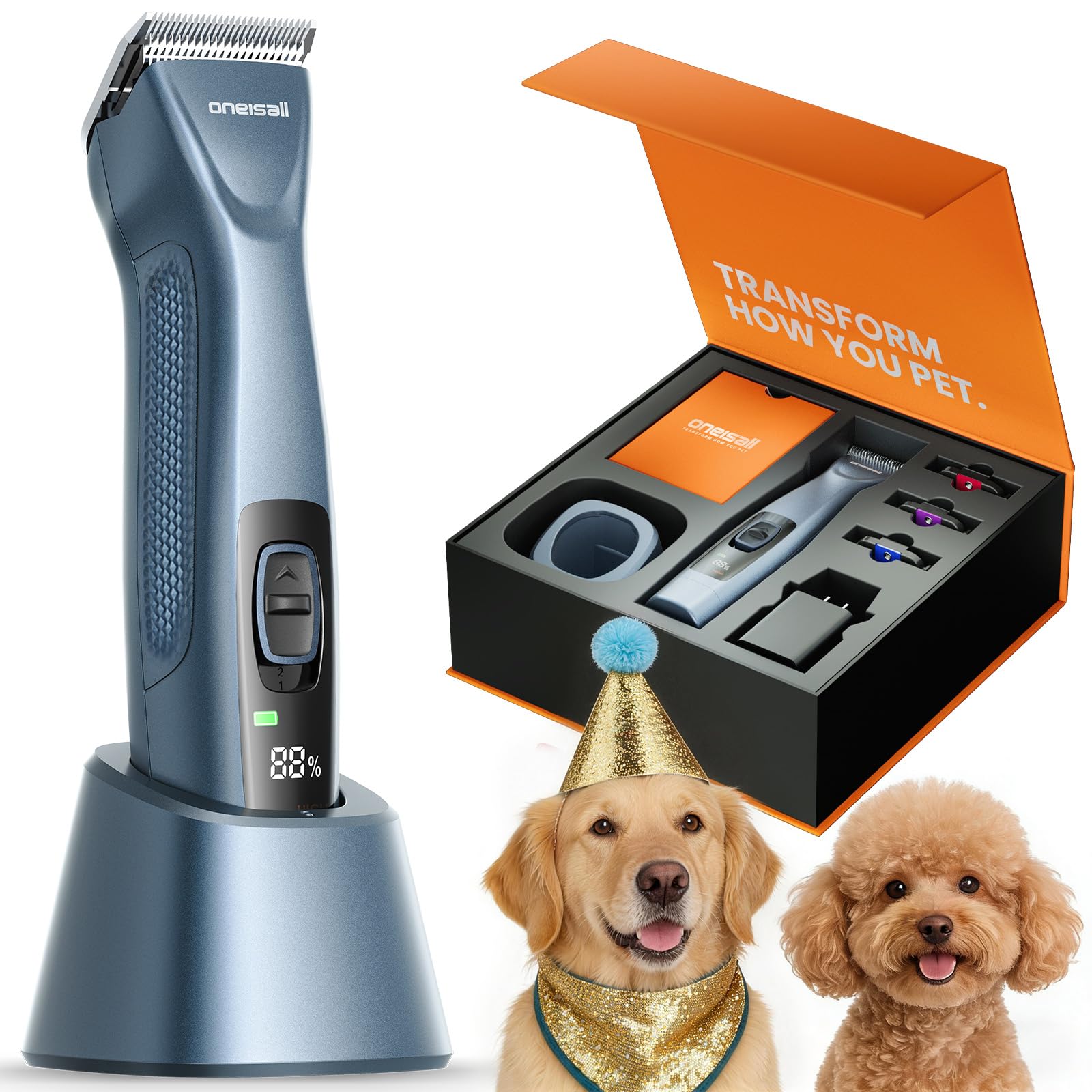 Photo 1 of oneisall Professional Cordless Clippers for Groomers, Heavy-Duty Dog Clippers for Thick Coats Doodles, 2-Speed Upgrade Motor, Detachable Batteries, Detachable A5 Blade & Metal Guide Combs