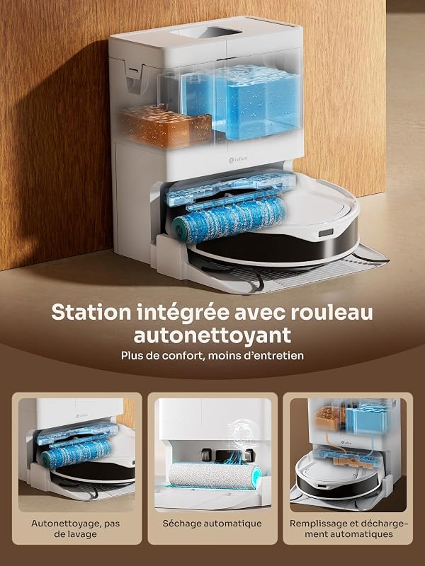 M210 Omni Mini Rouleau Robot Aspirateur Laveur, Aspiration 20000 Pa
