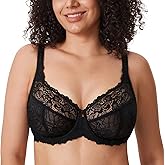 DELIMIRA Women's Plus Size Minimizer Bras Full Coverage Lace Unlined Underwire Bra B-K Cups