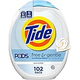 Tide PODS Free & Gentle Laundry Detergent Soap Pacs, 102 Count, Tide PODS Laundry Detergent, Laundry Detergent Pacs, Laundry PODS Detergent
