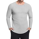 YTD Mens Long Sleeve Muscle T Shirts Casual Crewneck Raglan Tops Longline Ribbed Tee Shirts for Gym Workout