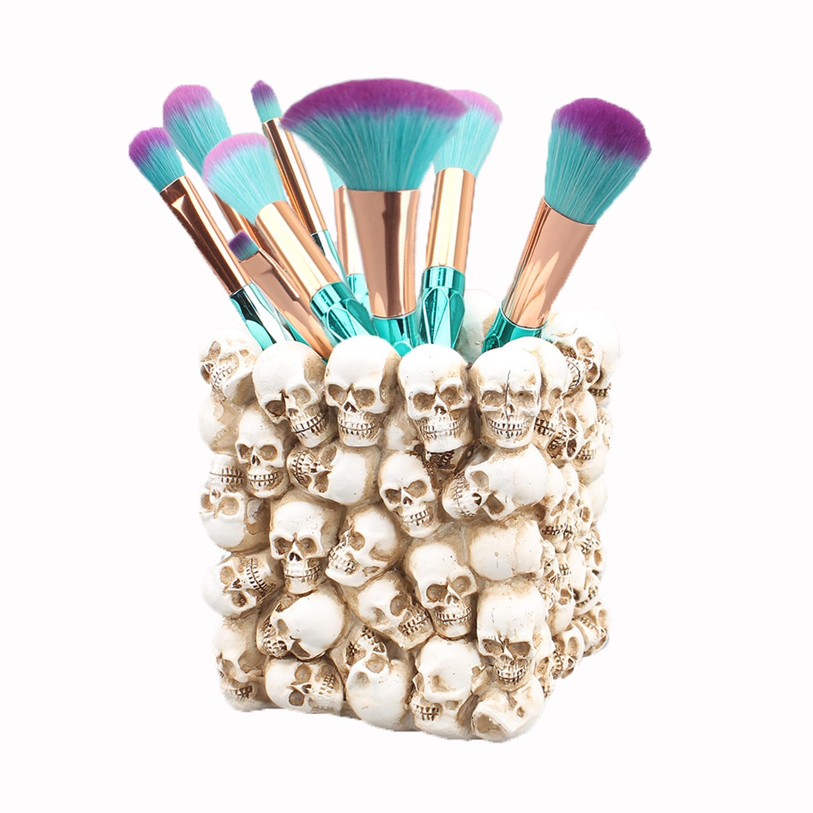 Faxianther Gothic Skull Pen Holder Makeup Brush Holder Office School Tabletop Pencil Storage Box Desk Supplies Organisers Spooky Halloween Party Decoration Skull Ornament Toy, Gift for Kids Students