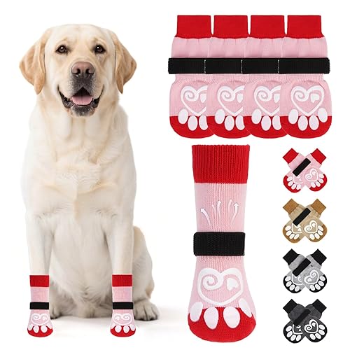 KOOLTAIL Dog Socks Paws Stop Licking,Anti Slip Dog Socks With Grips for Injured Paws Waterproof,Pet Shoes for Hot Pavement & Hardwood Floors,Soft Double Sided Grippy Boots For Small Medium Large Dogs