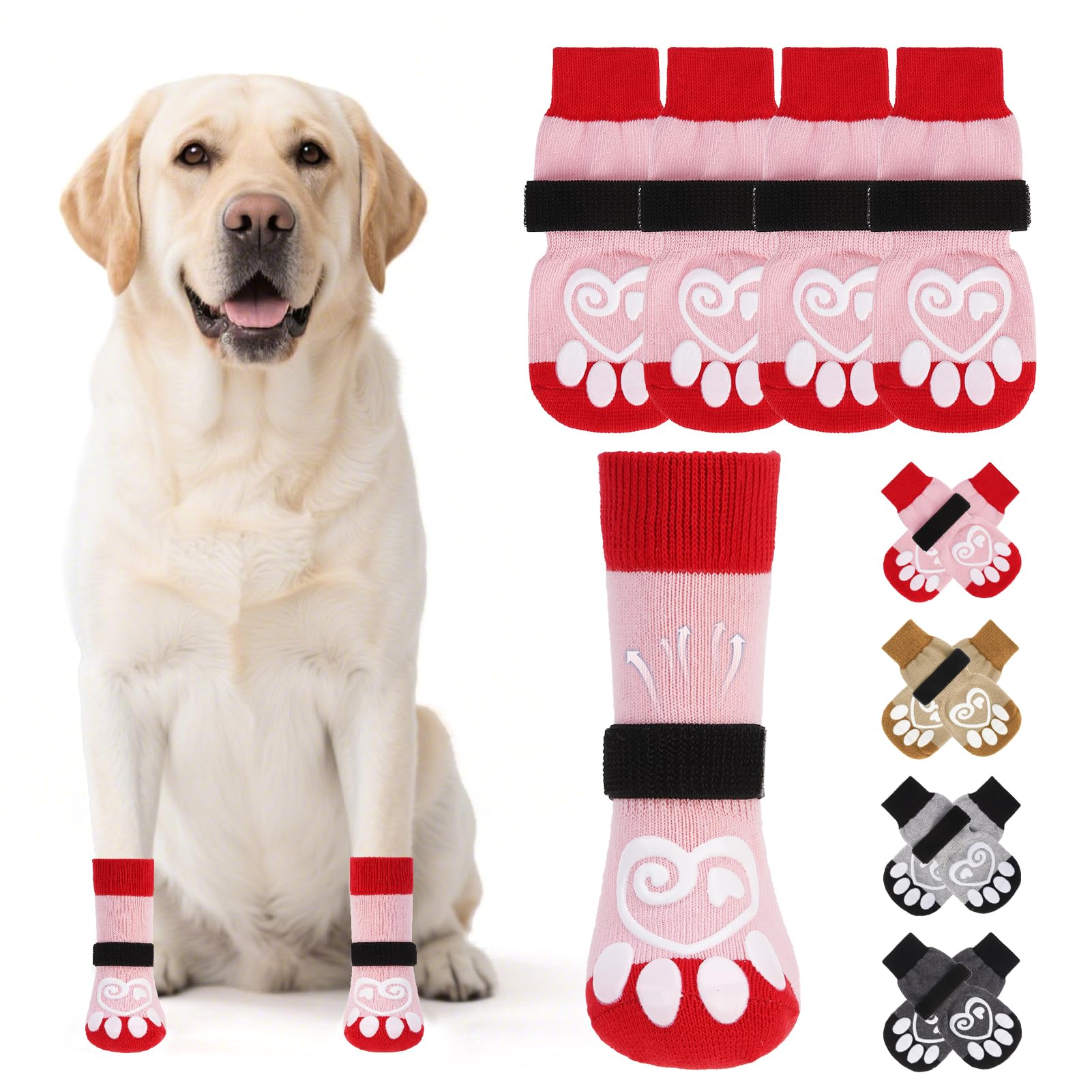 KOOLTAIL Dog Socks Paws Stop Licking,Anti Slip Dog Socks With Grips for Injured Paws Waterproof,Pet Shoes for Hot Pavement & Hardwood Floors,Soft Double Sided Grippy Boots For Small Medium Large Dogs
