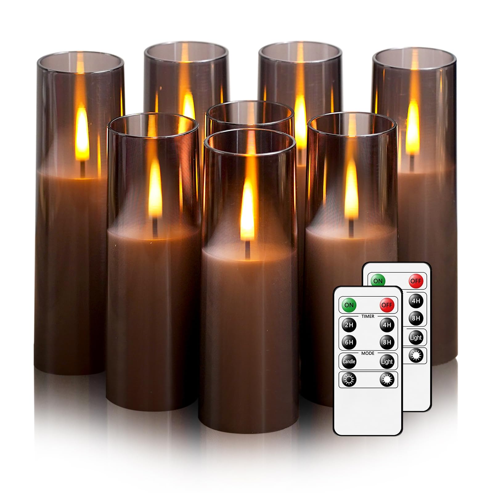 Photo 1 of MUMCHASI 8 Packs Flameless Candles, Battery Operated with Remote, Arcylic LED Flickering Candles, Realistic Dancing Flame for Home, Wedding, Fall Halloween Party D2.2 (Grey)