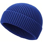 Wool Fisherman Beanies for Men Women, Short Knit Fall Winter Warm Beanie, Watch Cap, Cuffed Trawler Hats, Skull Caps