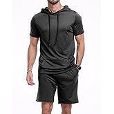 Aiyino Men's Tracksuit 2 Piece Hooded Athletic Sweatsuit Short Sleeve Casual Sports Hoodie Shorts Set