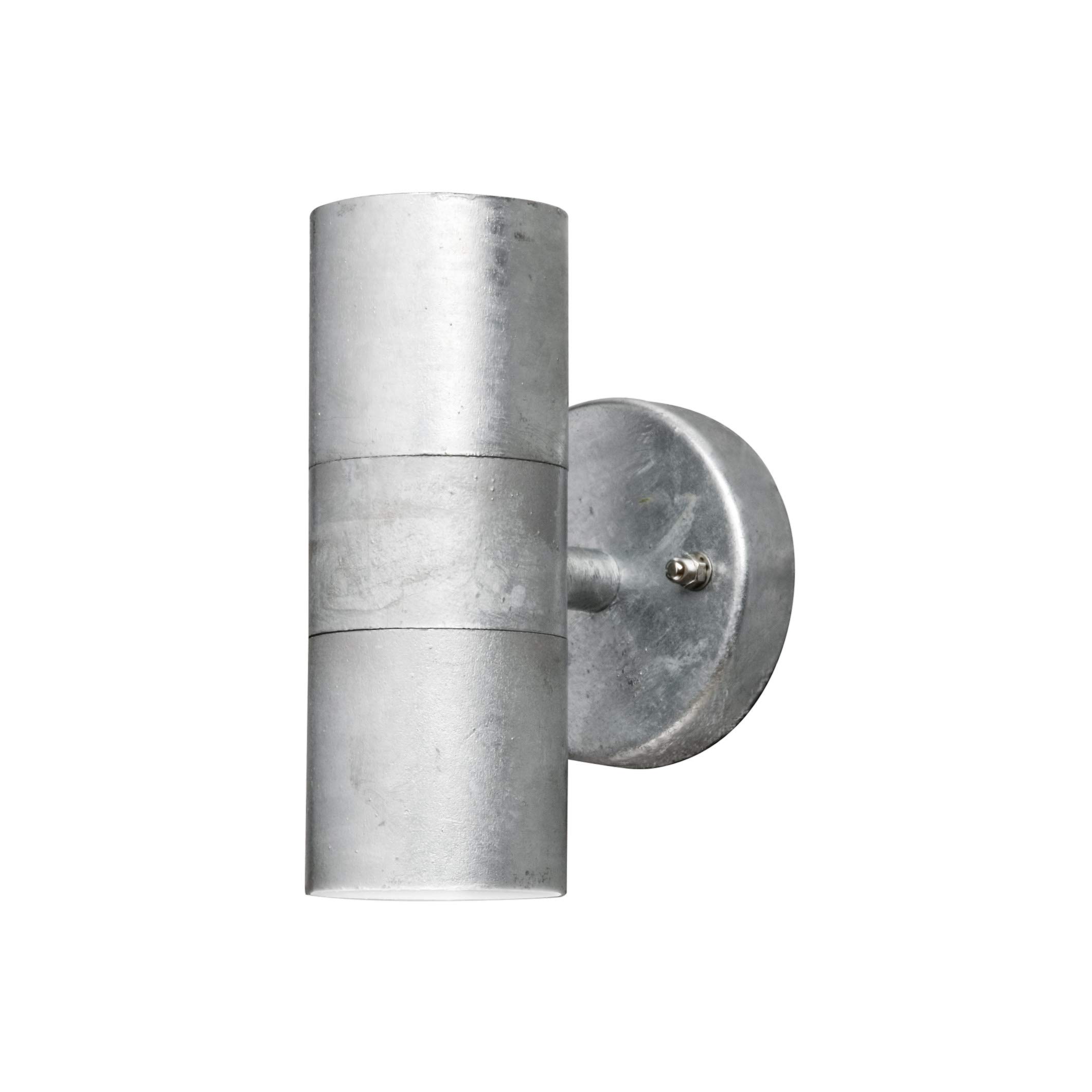 Konstsmide Outdoor Wall Light Mains Powered/Modena Up Down Modern Lantern/2 x 35 W GU10 Max Lamp/Clear Glass Lens/IP44/Outside Light RAW Galvanised Steel