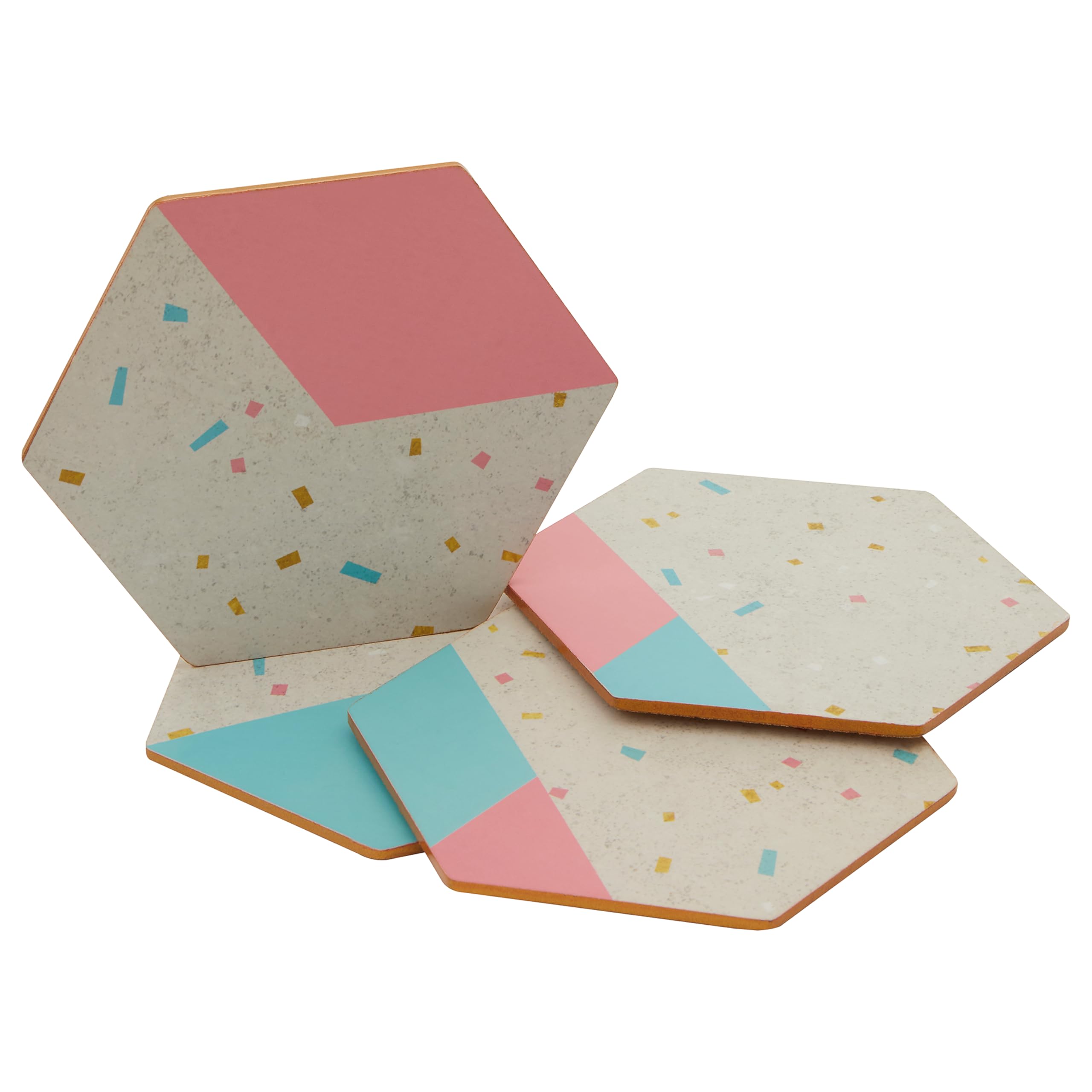 Premier Hexagonal Cork Coasters | Set of 4 | Soft Pastel Shades | 100% Cork | Hexagonal Shape