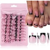 60pc Black French Tip Press on Nails Medium &amp; Square Fake Toenails Kit | Square Nails Press ons Toenail Women French Acrylic Nails Medium Glue on Nails Toenail Tips Toe Fake Nail with Tabs File