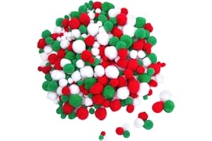 Livder Christmas Pom Poms Pompoms for Art Crafts Gift Decorations, Red Green White, 400 Pieces