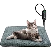 GASUR Heated Cat Bed, Waterproof Cat Heating Pad with Timer Temperature Adjustable, Indoor Heated Electric Pet Bed for Cats Dogs, Auto Power-Off, Anti-bite Pet Heated Pad, 18''x16'', Small
