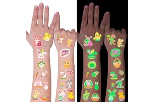 MIBOR 20 Sheets 289 PCS Glow Easter Temporary Tattoos for Kids, Easter Basket Stuffers for Easter Games Activities, Glitter Tattoos Easter Party Favors Supplies, Easter Gifts for Toddlers Boys Girls