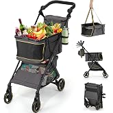 Dyna-Living Foldable Shopping Cart for Groceries 70LBS Grocery Cart | Adjustable Handle, Aluminum Frame Lightweight Portable Shopping Cart with 360&deg; Swivel Wheels, Stability Shopper, 600D Oxford