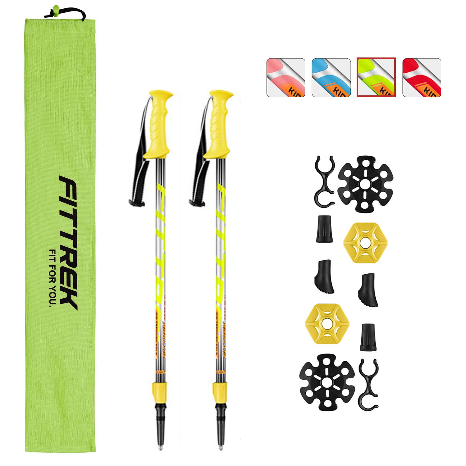 FitTrek Kids Trekking Poles - Hiking Poles - Walking Poles Telescopic - Lightweight Trekking Stick with Walking Poles Rubber Tips and Pole Bag, 1 Pair