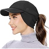 GADIEMKENSD Women's Fleece Ponytail Hat - Reflective Winter Hat with Flip Down Ear Warmer, Vertical Ponytail Hole, Adjustable