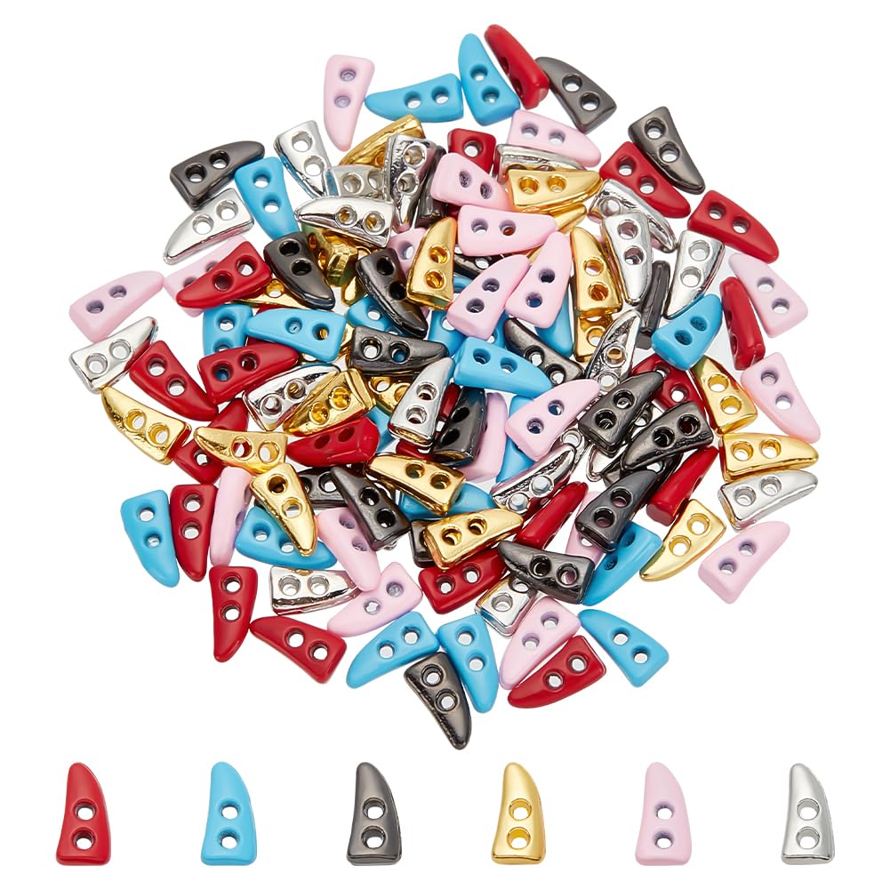 FINGERINSPIRE 120 Pcs 2 Hole Mini Alloy Toggle Buttons 6 Colors 6.5mm Tiny Ox Horn Buttons for BJD Doll Making Small Sewing Accessories