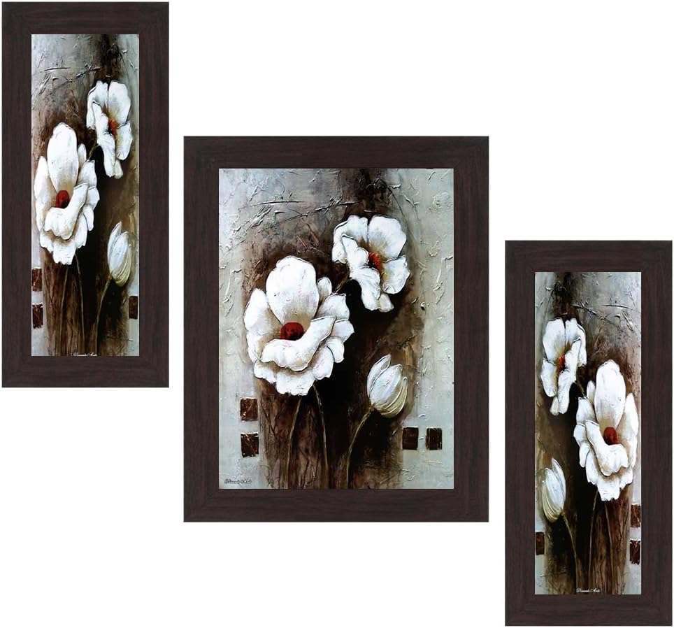 Wens Flowers MDF Wall Art (30 cm x 34 cm x 1.5 cm, Set of 3, WSP-4177)