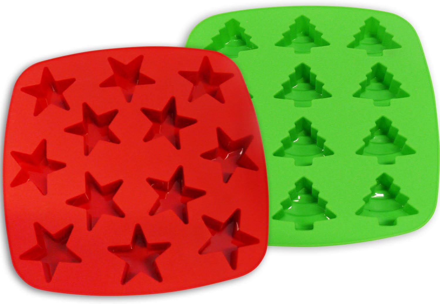 Silicone Moulds 12-Cavity Mini Star & Tree Shapes, 2Pack, Red & Green
