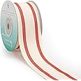 CT CRAFT LLC Natural Cotton Ribbon with Stripe 1-1/2 inch (38mm) x 10 Yards. Christmas Natural Ribbon Decorative for DIY Craf