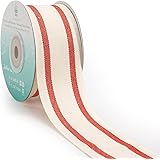 CT CRAFT LLC Natural Cotton Ribbon with Stripe 1-1/2 inch (38mm) x 10 Yards. Christmas Natural Ribbon Decorative for DIY Craf