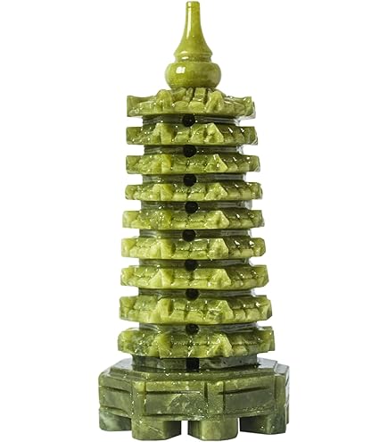 Amazon.com: 綠色天然玉九層文昌塔塔雕像風水手工公仔手工雕刻收藏藝術