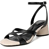 Reitoye Women's Chunky Heels Open Toe Woven Strappy Sandals Ankle Strap Low Block Heel Sandals Comfort Party Shoes