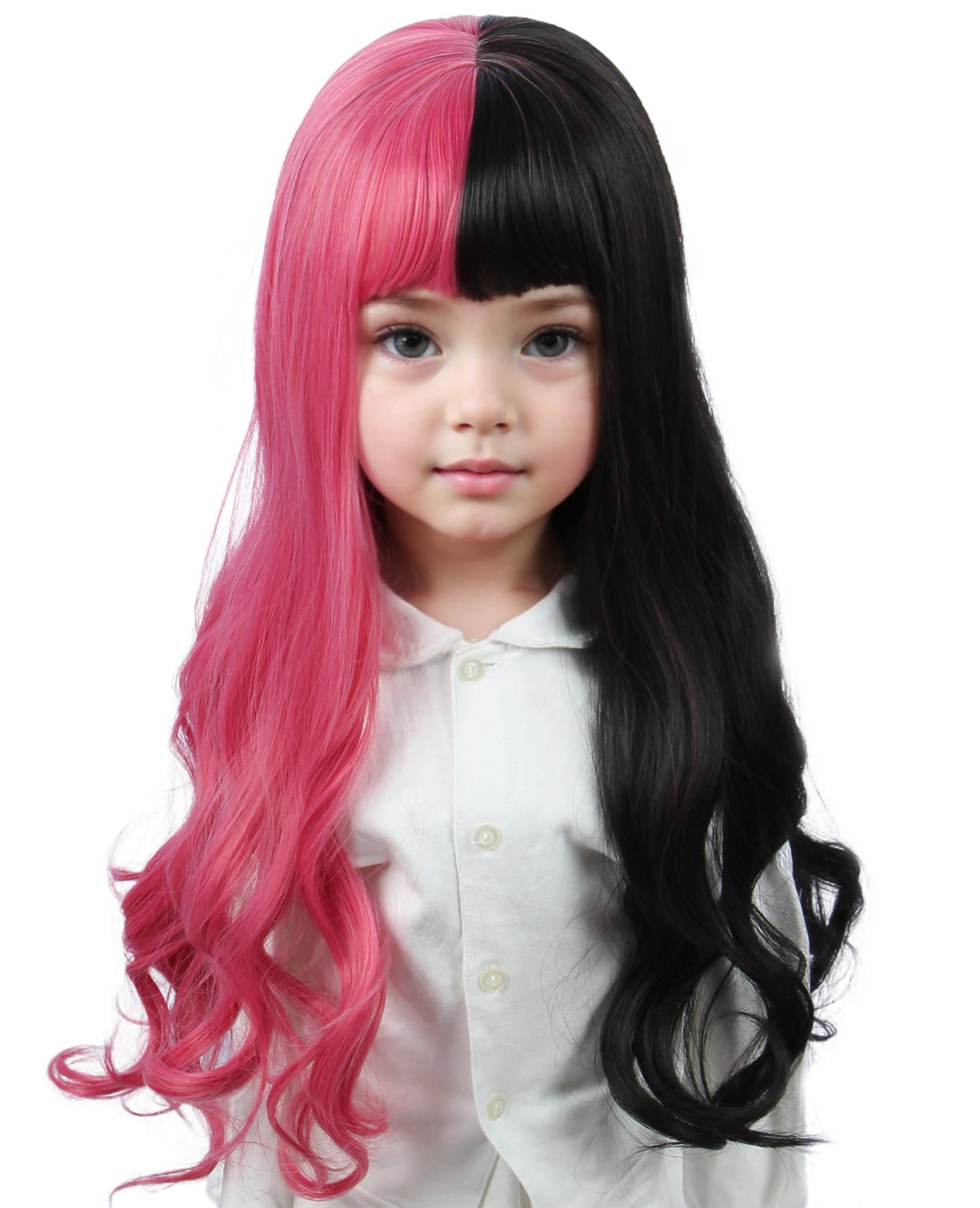 Linfairy Long Pink Black Wig for Women Costume Party Wigs (small)