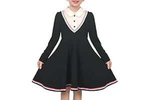 Sunny Fashion Girls Dress Long Sleeve Black A Line White Collar Button Front School Formal Daily Recital Size 5-10 Years