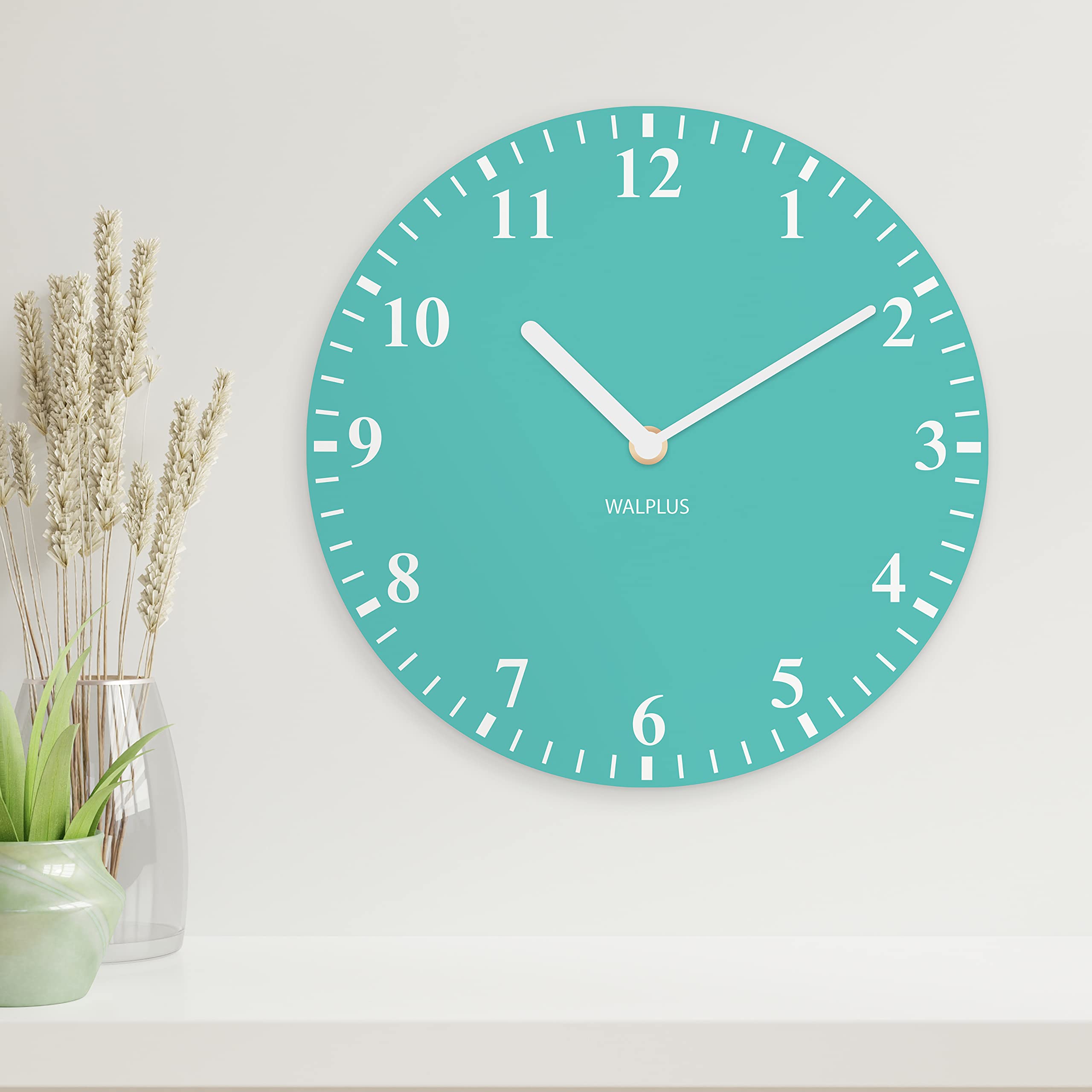 WALPLUS WC3032, Engineered Wood, Aqua Turquoise Solid Colour Classic Wall Clock, One Size