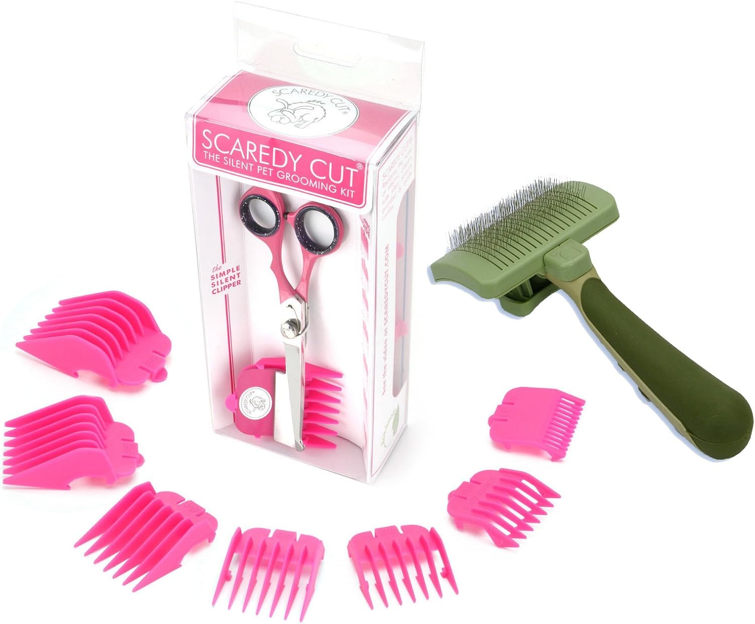 Scaredy Cut Silent Pet Clipper Pink with Safari SelfCleaning Cat Slicker Brush Electric