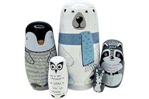 Lorveelo Polar Bear Nesting Dolls - Cute Animal Matryoshka Doll Handmade Wooden Dolls for Children Christmas Birthday Decoration Halloween Wishing Gift,Set of 5