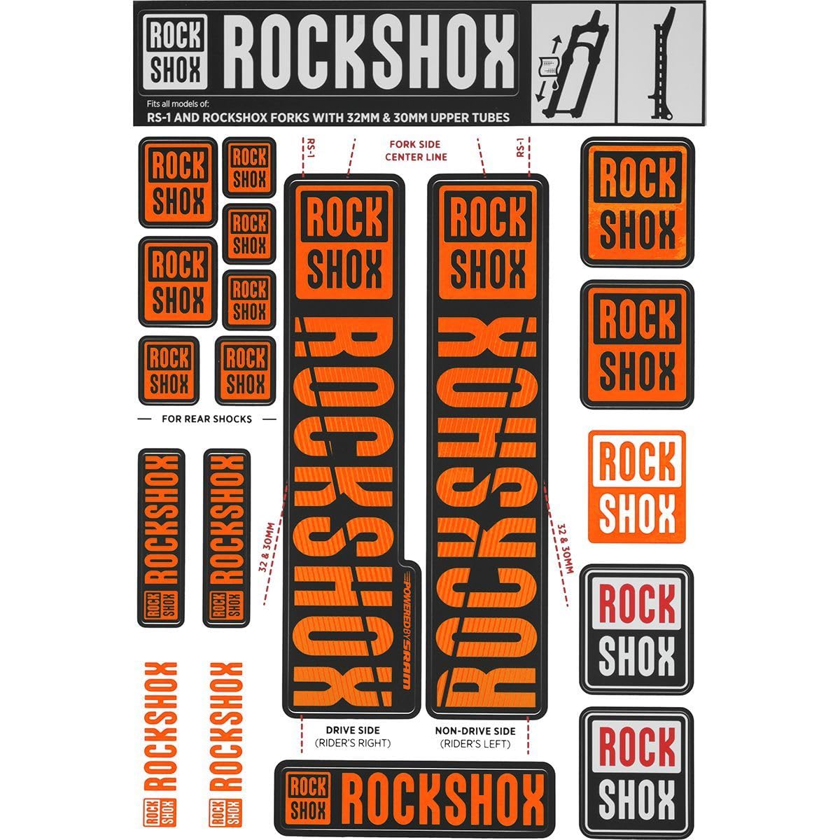 ROCKSHOX adesivo rs-1 e steli 30/32 arancione