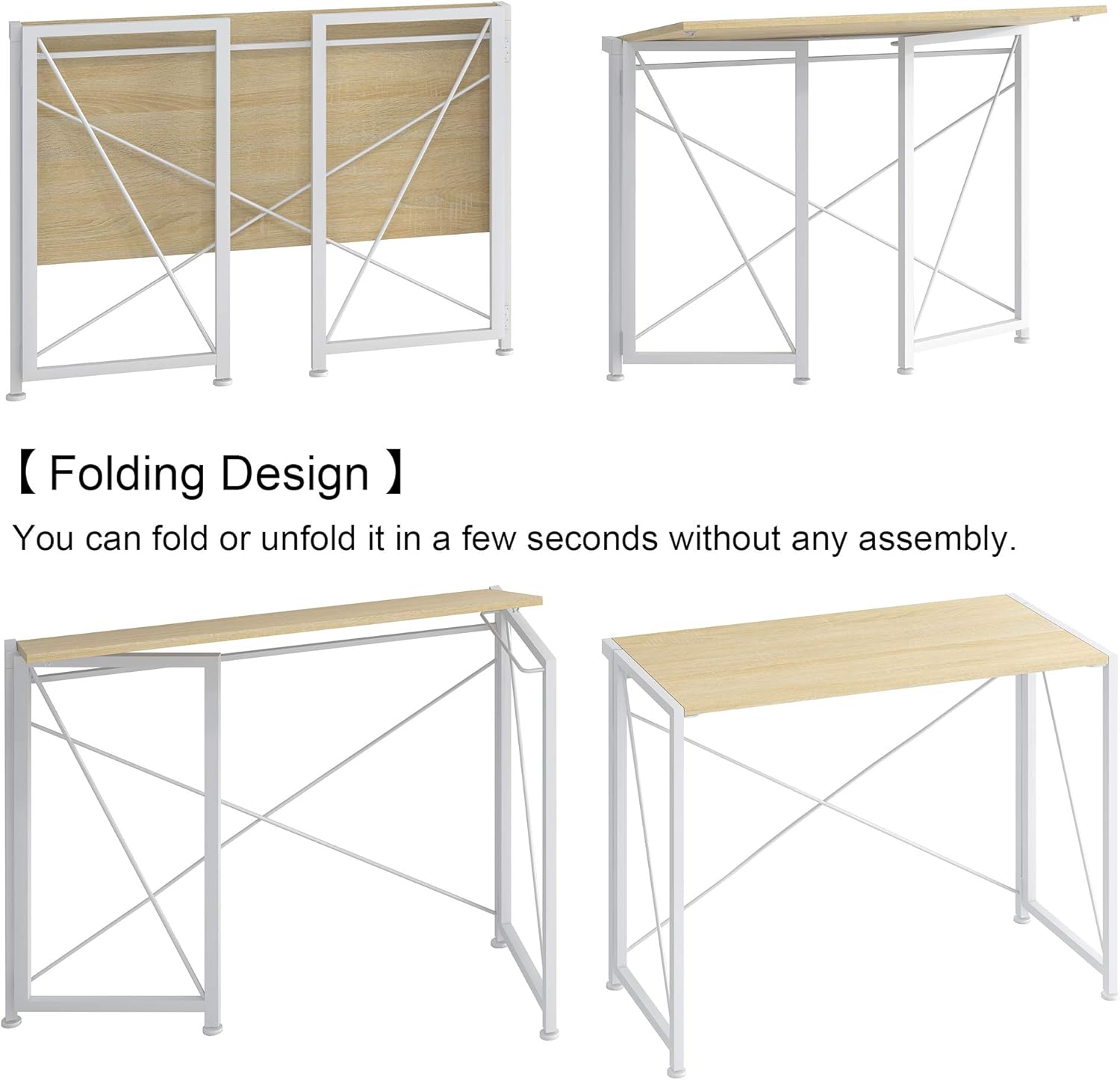 4NM No-Assembly Folding Writing Desk Small Computer Desk Laptop Table Compact Home Office Desk Study Reading Table for Space Saving Office Table - White: Home & Kitchen