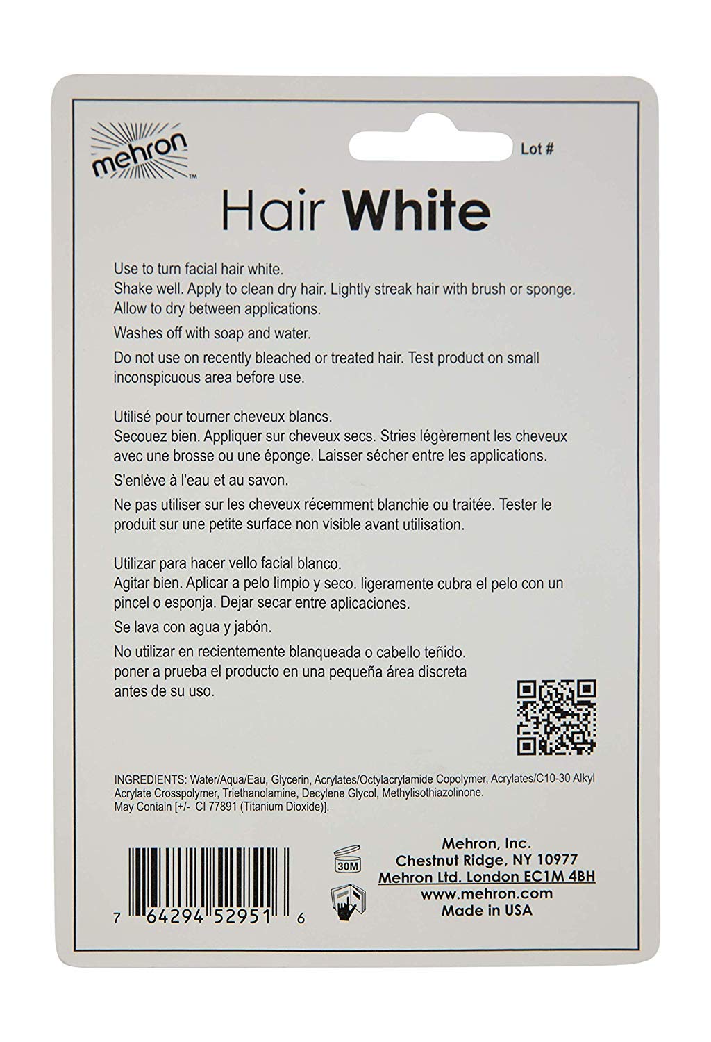Mehron Makeup Hair White with Brush (1 oz): Beauty