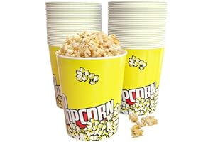 EGGKITPO 32 Oz Popcorn Buckets 50 Pack Retro Style Disposable Popcorn Box Grease Resistant Small Popcorn Holer for Home Movie Night Birthday Christmas Concession Stands Popcorn Bars