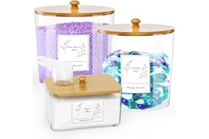 COAZEX 3 Pack Laundry Powder Container & Dryer Sheet Holder, Large Plastic Laundry Room Organization and Storage Jars with Lids, Labels & Scoops for Powder, Detergent, Scent Booster