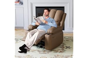 PU Rocker Swivel Recliner Chair, 22''Single Sofa Seat with 1.5X Sponge Filling, Side Pocket, and Cup Holder, for Living Room,