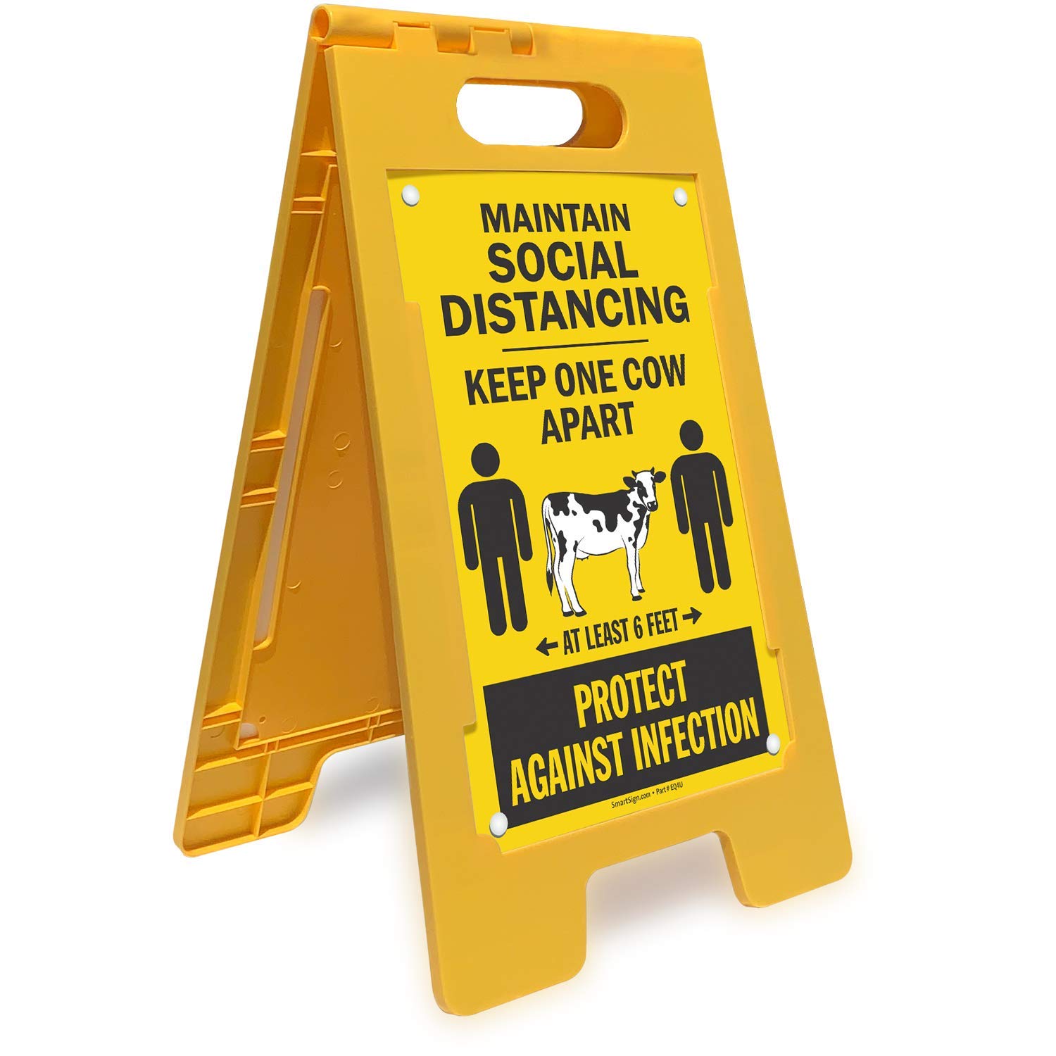 SmartSign Maintain Social Distancing Folding Floor Sign, Double-Sided, Keep One Cow Apart, at Least 6 Feet, Protect Against Infection | 25x12 Inches Plastic Foldable Sign, Portable