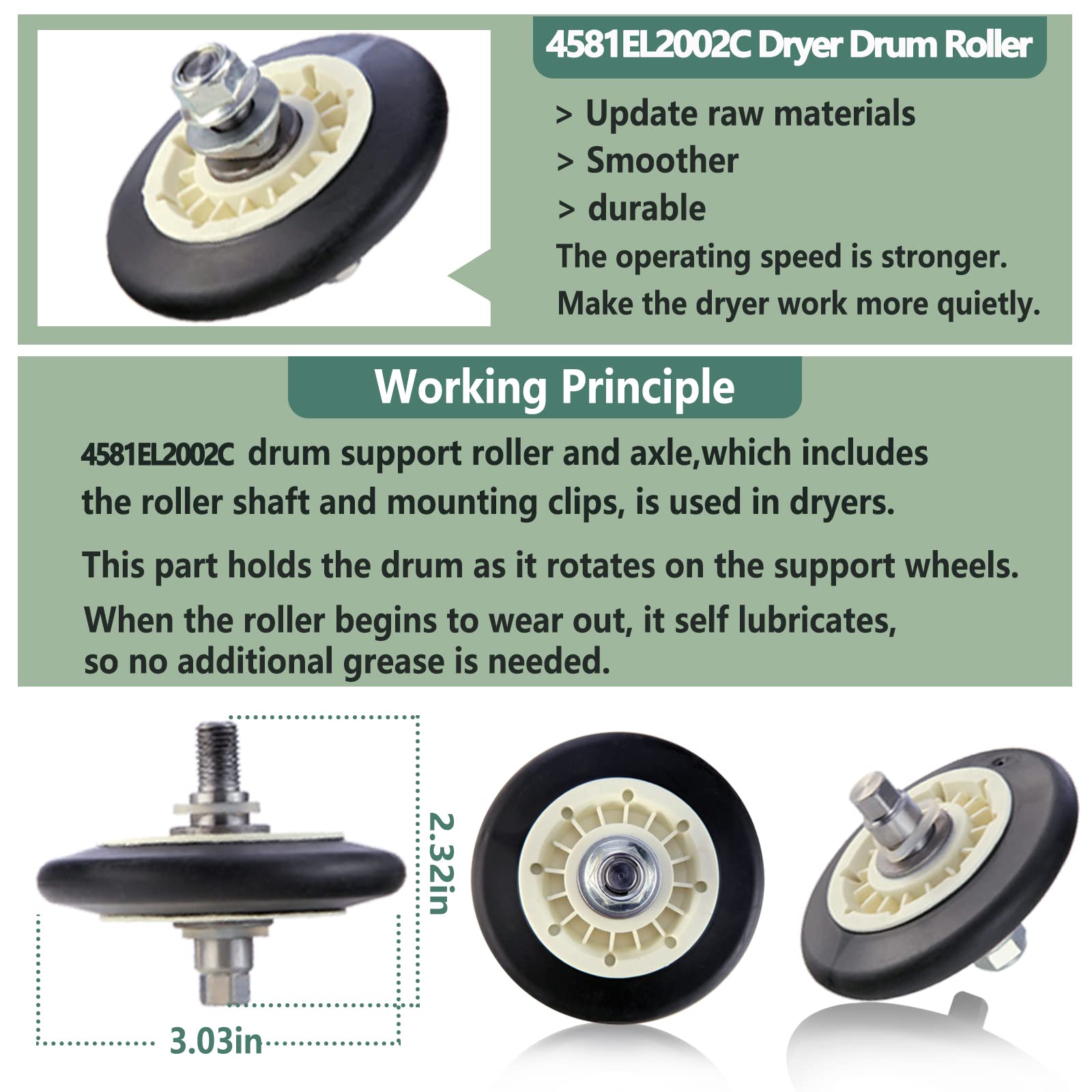 Upgraded Dryer Repair Kit Compatible with LG Kenmore Dryers Includes 4581EL2002C Dryer Drum Roller 4400EL2001A Dryer Belt 4561EL3002A Idler Pulley and Spring，Figures 6 and 7 are Fit Models