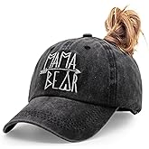 MANMESH HATT Mama Bear Ponytail Hat Vintage Washed Distressed Baseball Dad Cap for Women