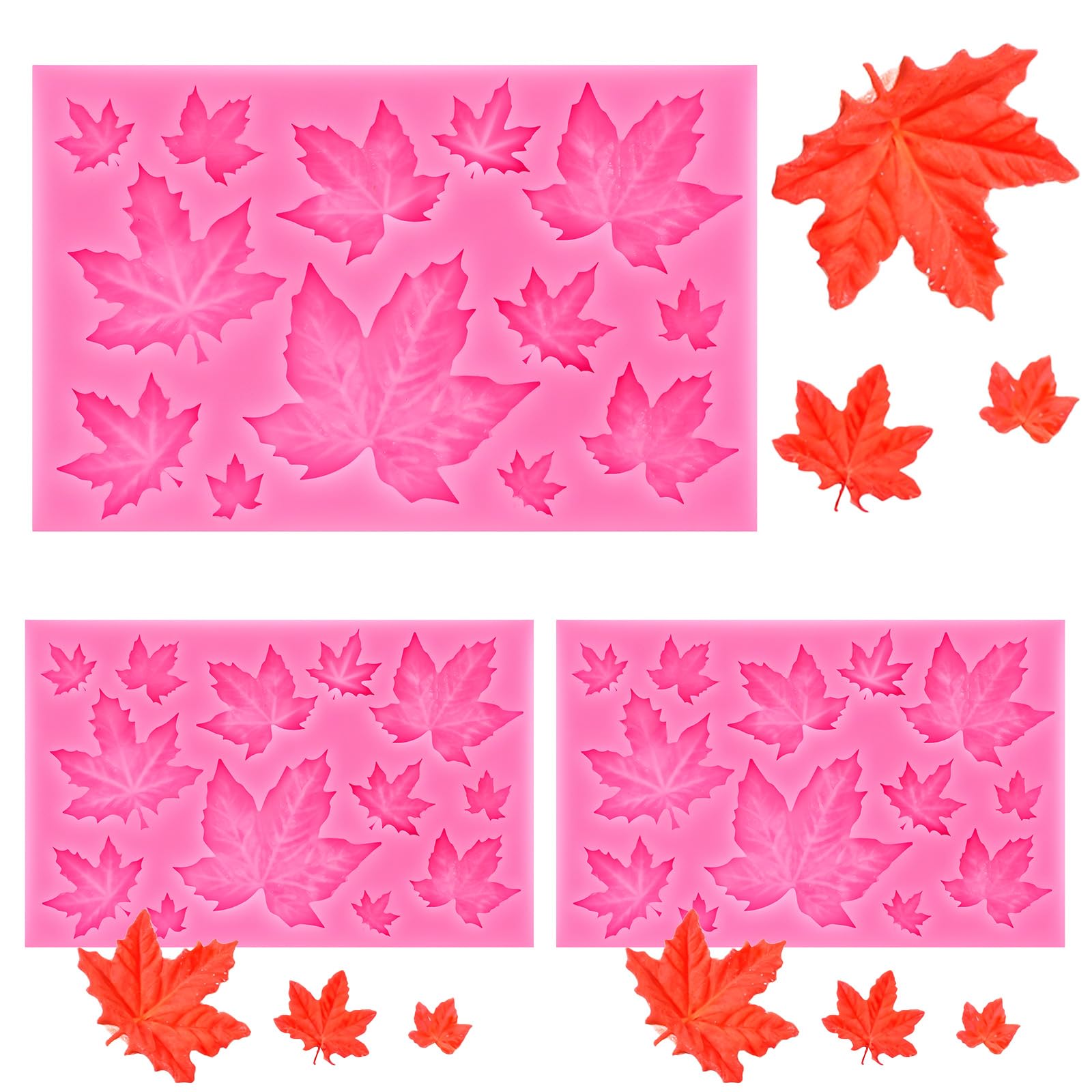 Photo 1 of 3Pcs Leaf Molds Silicone, Pink 3D Maple Leaves Fondant Mold for Chocolate Butter Polymer Clay Candy Soap Sugar Paste Cake Decoration and Crafting Projects