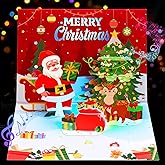 Yinqing Christmas Cards, Light and Music Merry Christmas Card, 3D Pop Up Greeting Card with Christmas Tree and Santa for Women Men Kids Husband Wife Mom Dad Daughter